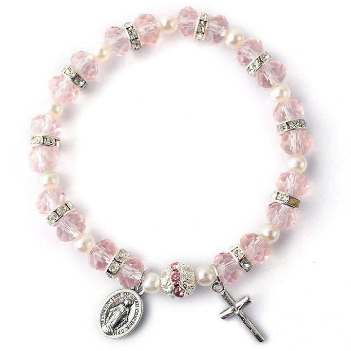 Bracciale elastico con perline di cristallo Christianartworkshop , crocifisso e medaglia miracolosa - Rosa - image 5
