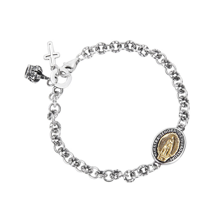 Bracciale con ciondolo a forma di corona di iris e croce in argento sterling S925 - 8,7 pollici - image 5