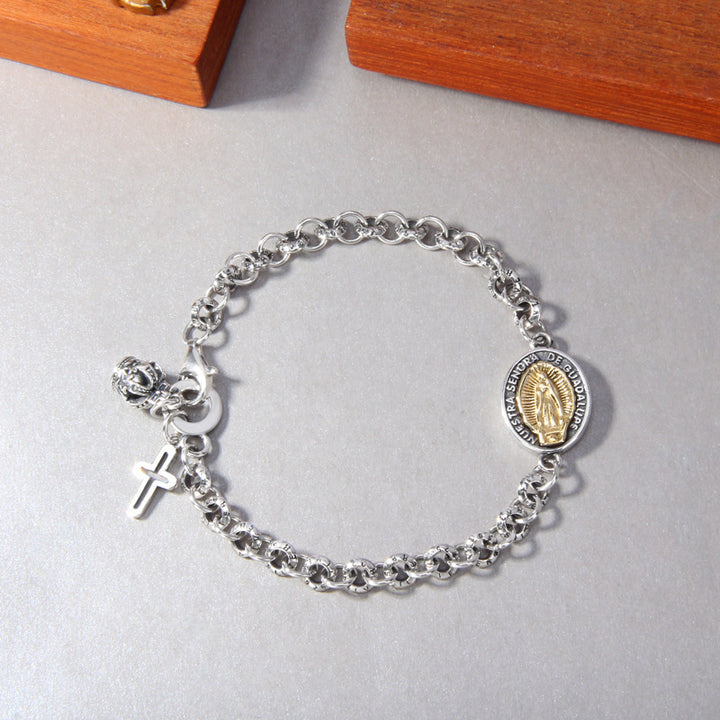 Bracciale con ciondolo a forma di corona di iris e croce in argento sterling S925 - image 2