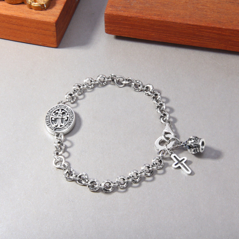 Bracciale con ciondolo a forma di corona di iris e croce in argento sterling S925 - image 3