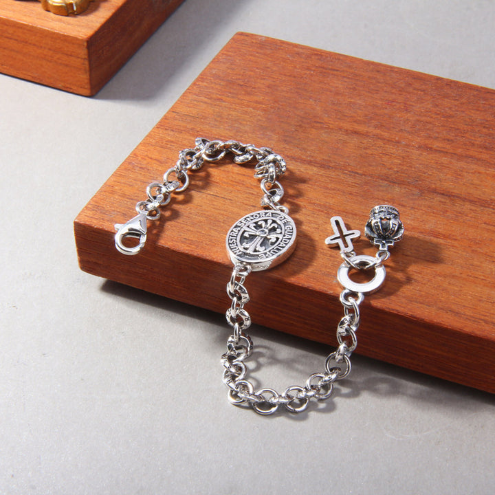 Bracciale con ciondolo a forma di corona di iris e croce in argento sterling S925 - image 1