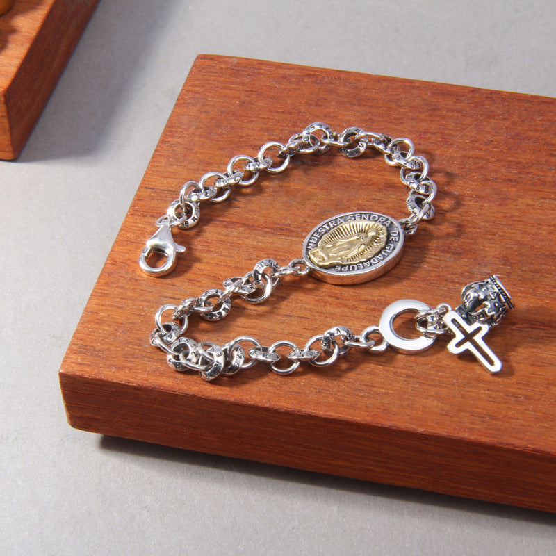 Bracciale con ciondolo a forma di corona di iris e croce in argento sterling S925 - image 0