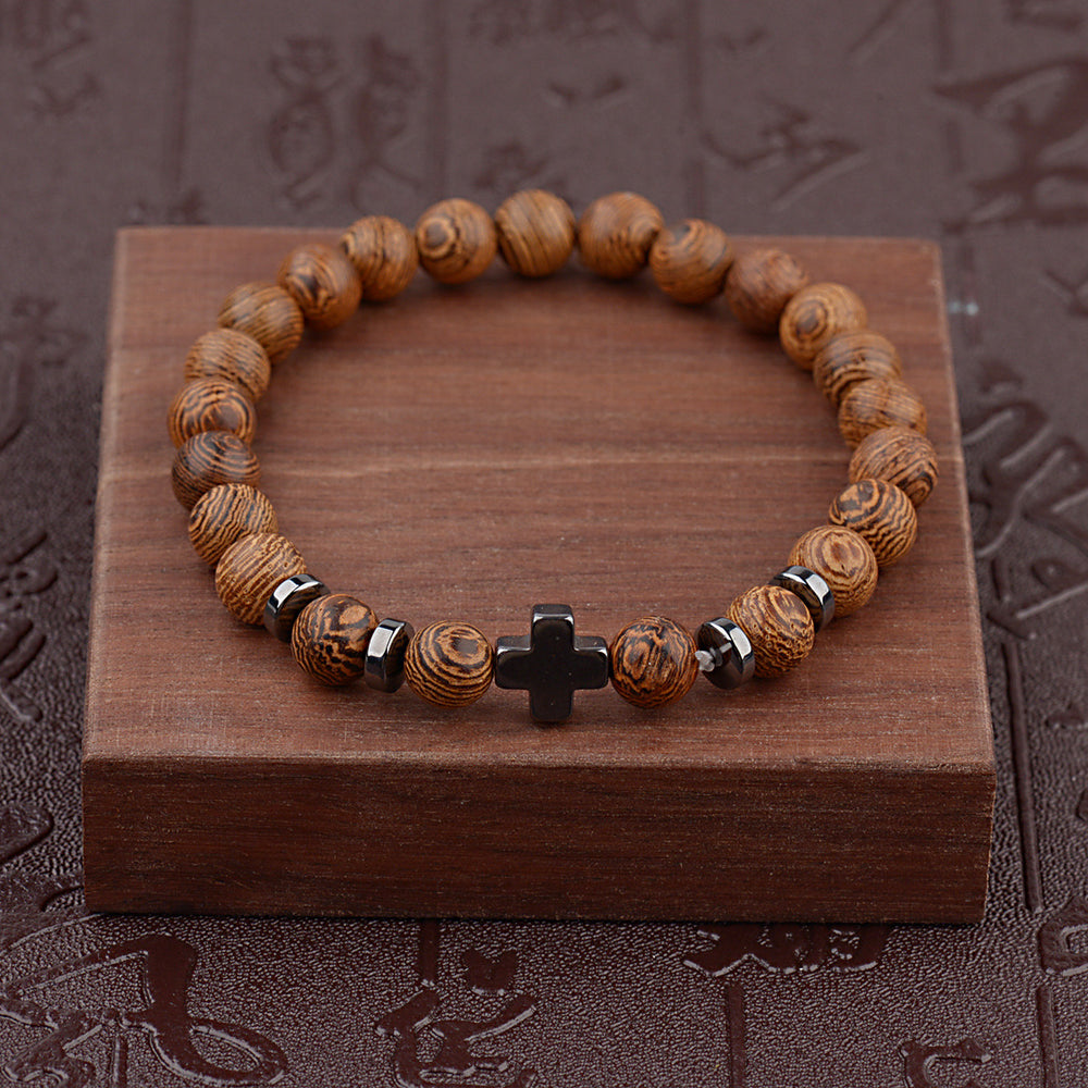 Braccialetto con croce e perline di legno Christianartworkshop - image 1
