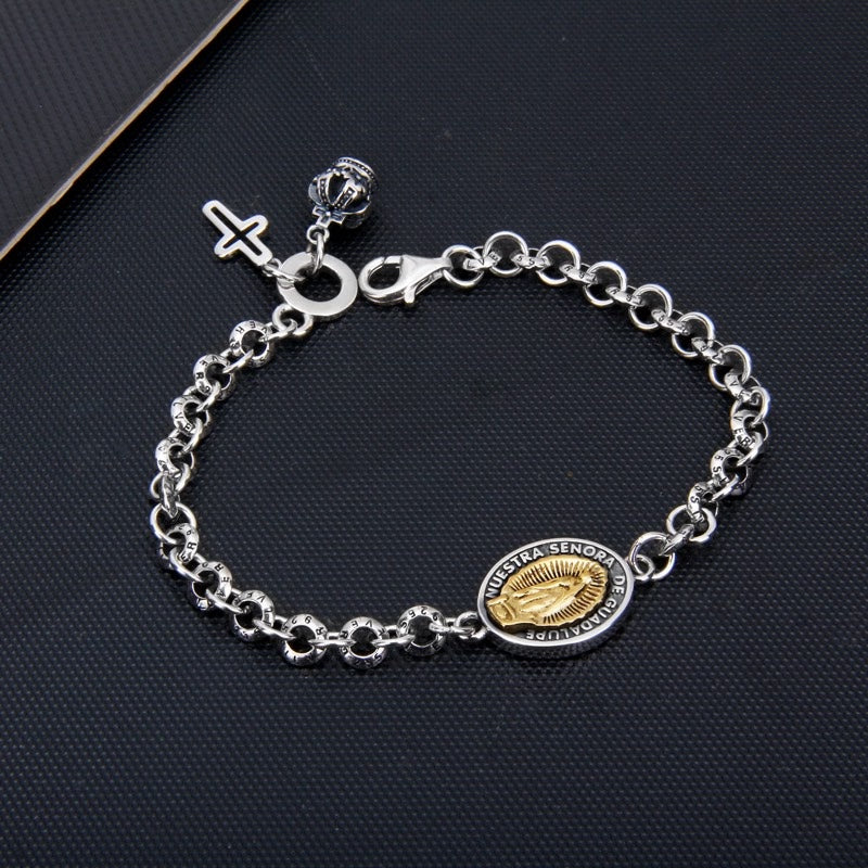 Bracciale con ciondolo a forma di corona di iris e croce in argento sterling S925 - image 4