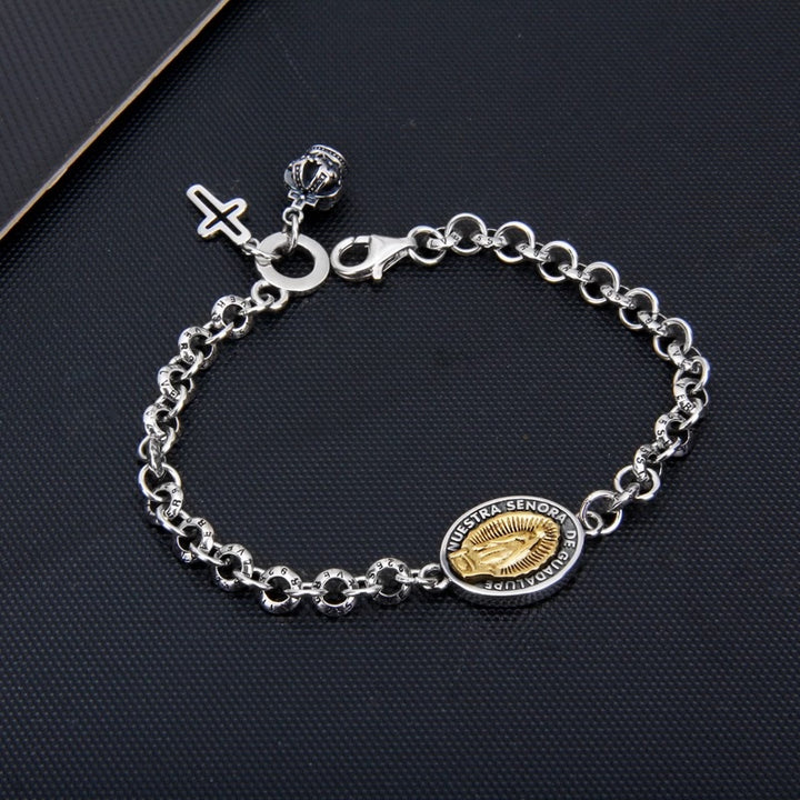 Bracciale con ciondolo a forma di corona di iris e croce in argento sterling S925 - image 4