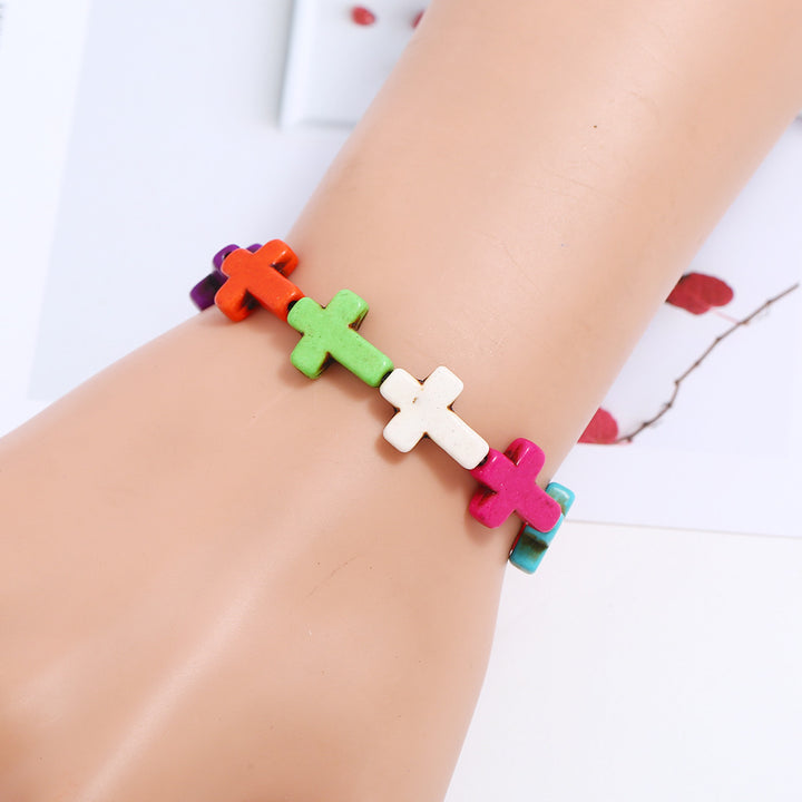 Christianartworkshop Braccialetto di perline turchesi con croce boema - Multicolore - image 0