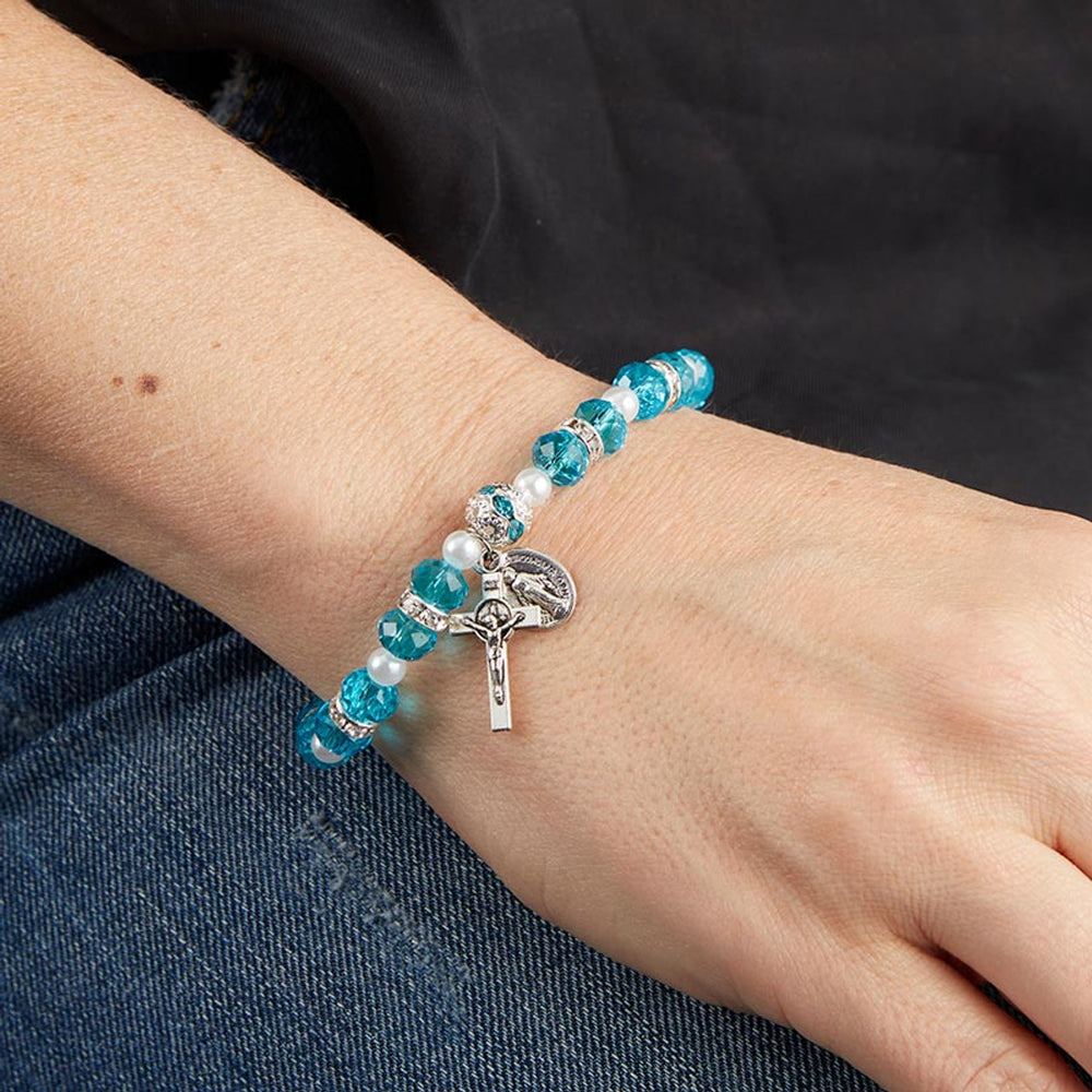 Bracciale elastico con perline di cristallo Christianartworkshop , crocifisso e medaglia miracolosa - image 1