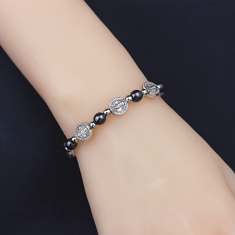 Braccialetto del rosario di San Benedetto con calcoli biliari neri Christianartworkshop - image 1