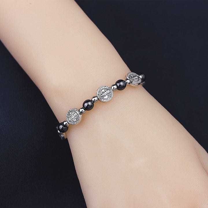 Braccialetto del rosario di San Benedetto con calcoli biliari neri Christianartworkshop - image 1