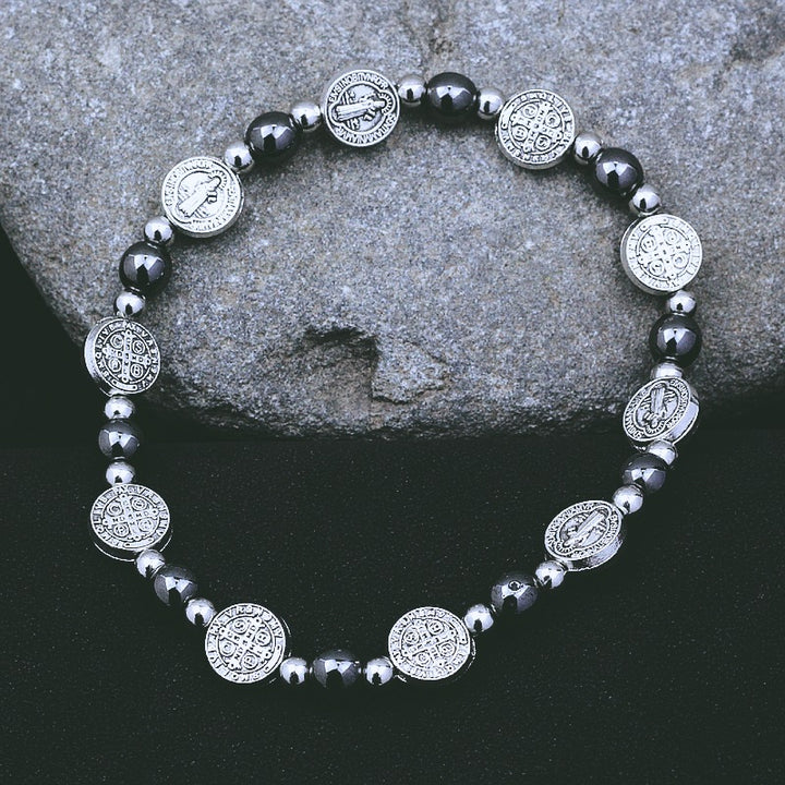 Braccialetto del rosario di San Benedetto con calcoli biliari neri Christianartworkshop - Calcolo biliare nero - image 0