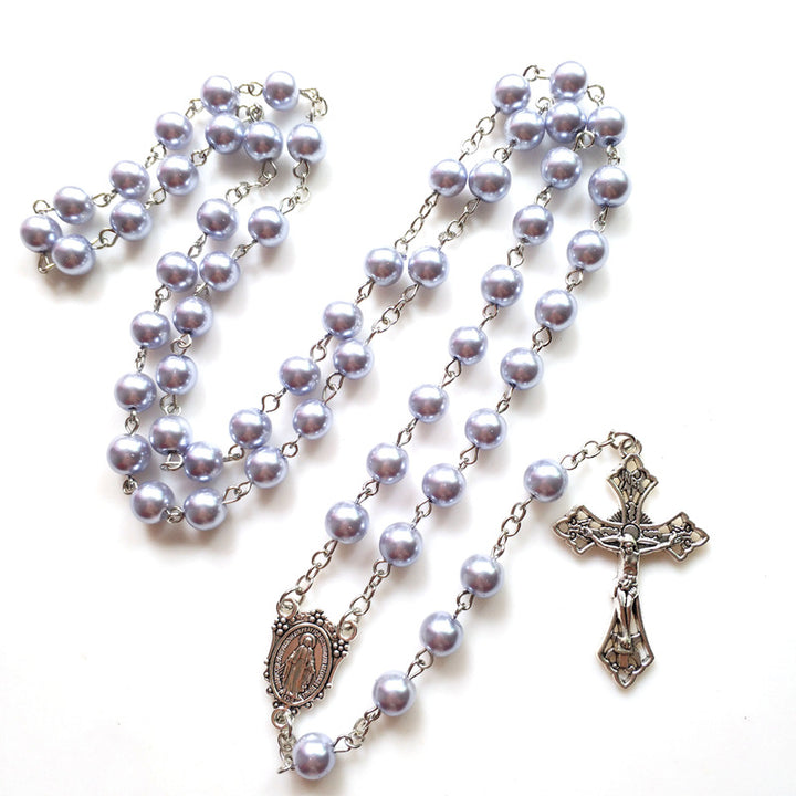 Collana cristiana con rosario di perle viola - image 4