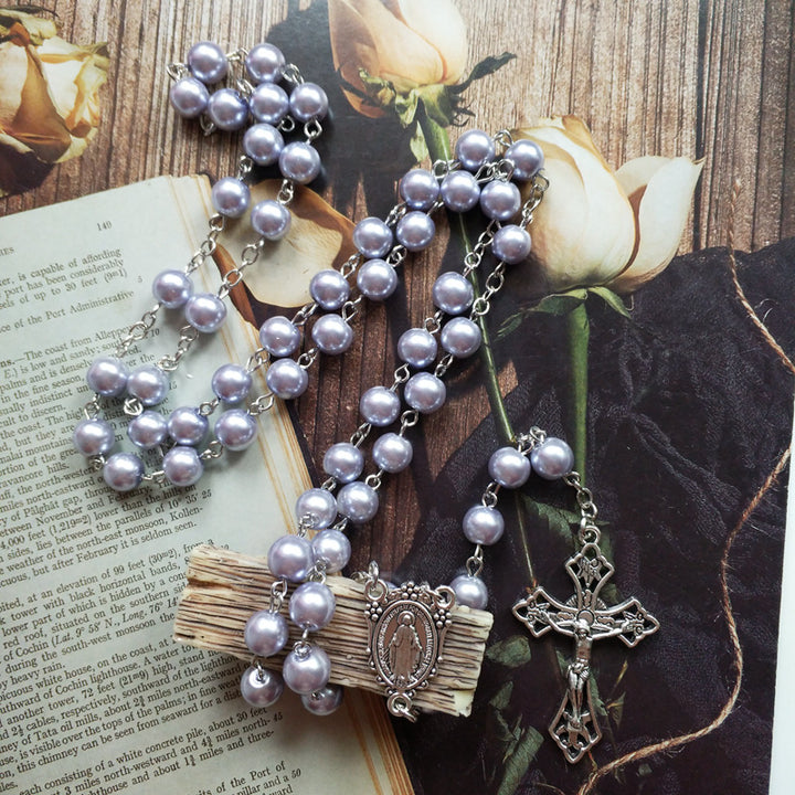 Collana cristiana con rosario di perle viola - image 1