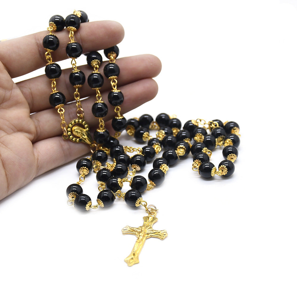 Rosario di preghiera con perle nere e crocifisso - image 4