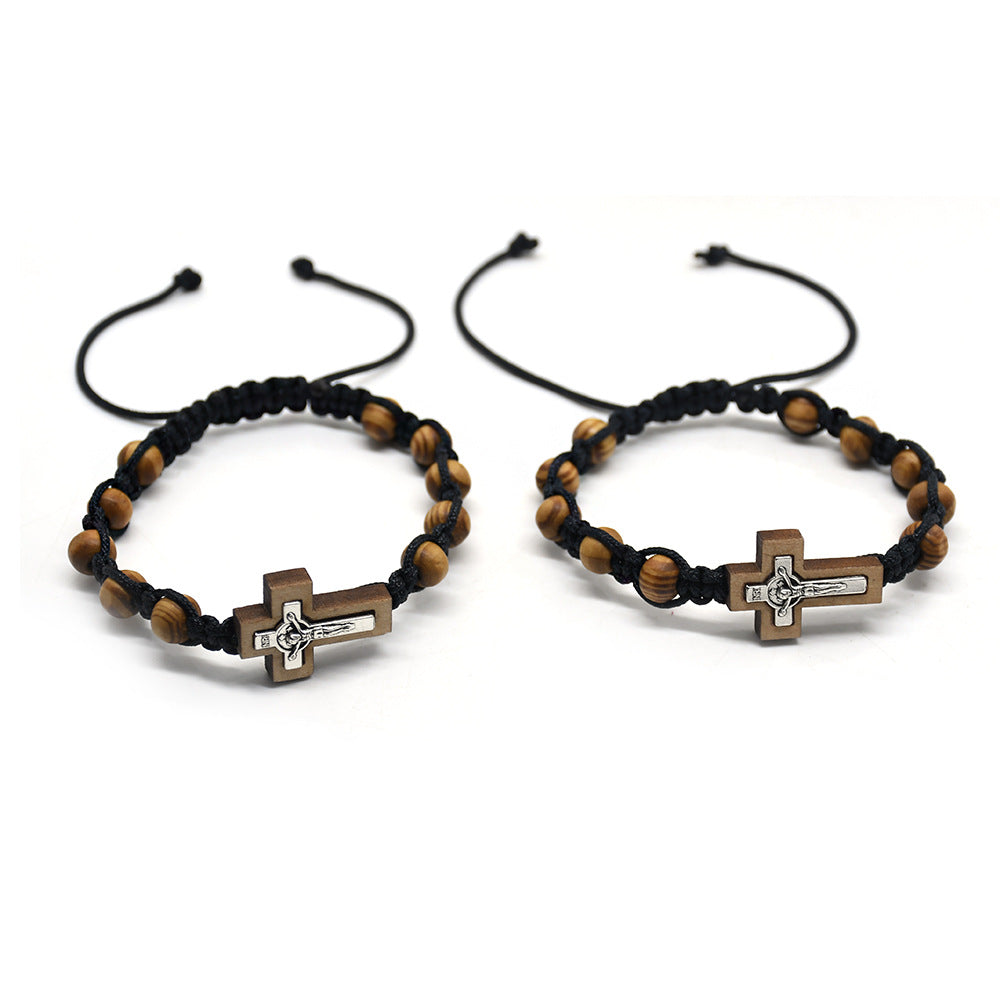 Bracciale rosario intrecciato con perline di pino e crocifisso Christianartworkshop - image 4