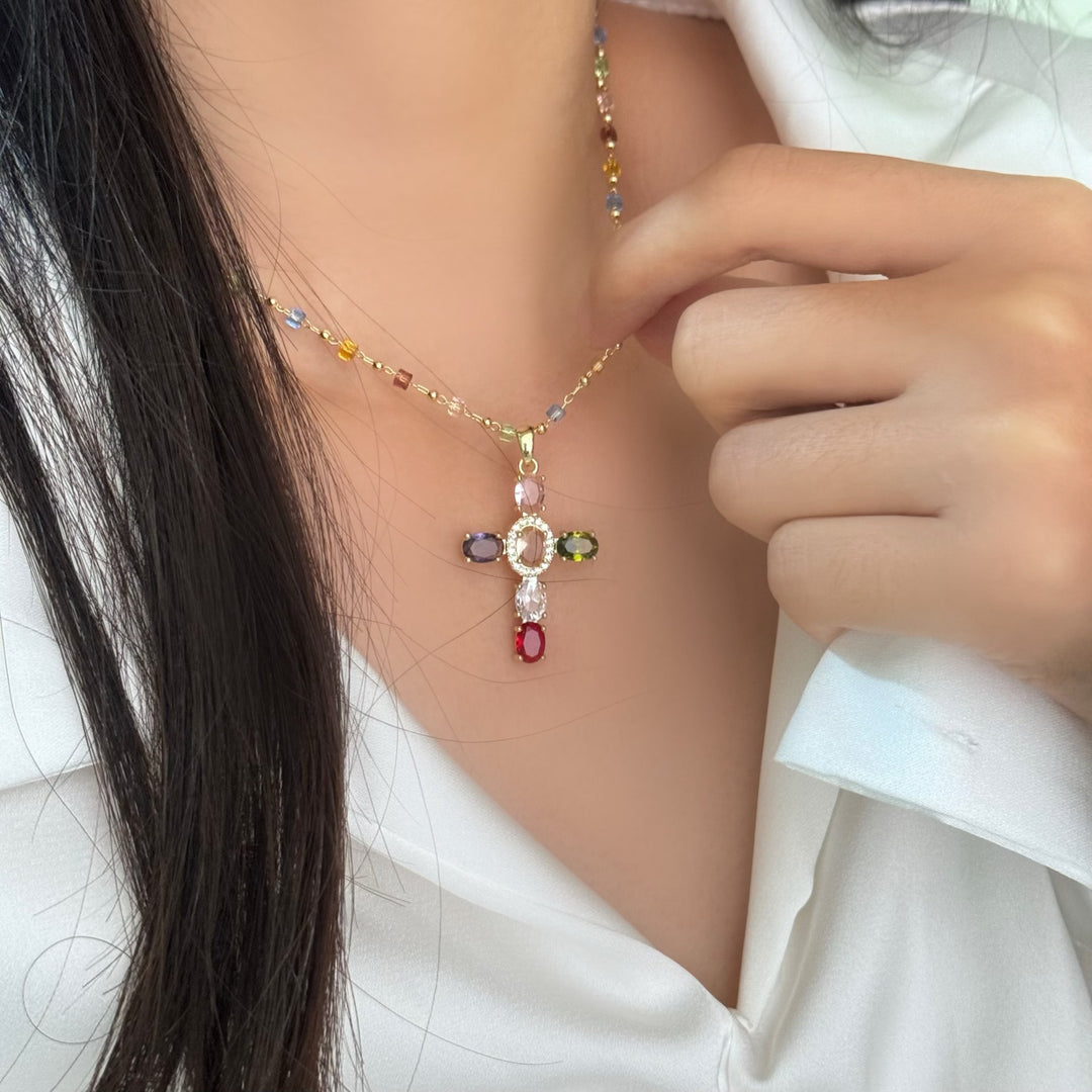 Collana con ciondolo a croce con 12 pietre preziose della Bibbia Christianartworkshop - 12 pietre - image 0