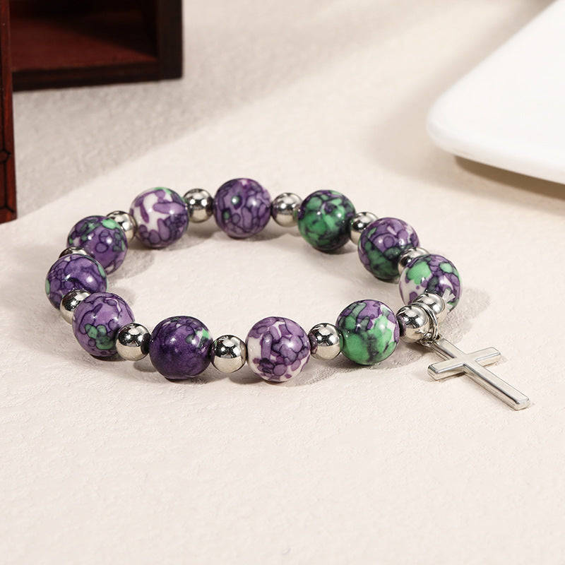 Bracciale con perline di preghiera e crocifisso Christianartworkshop con pietre viola - Viola - image 0