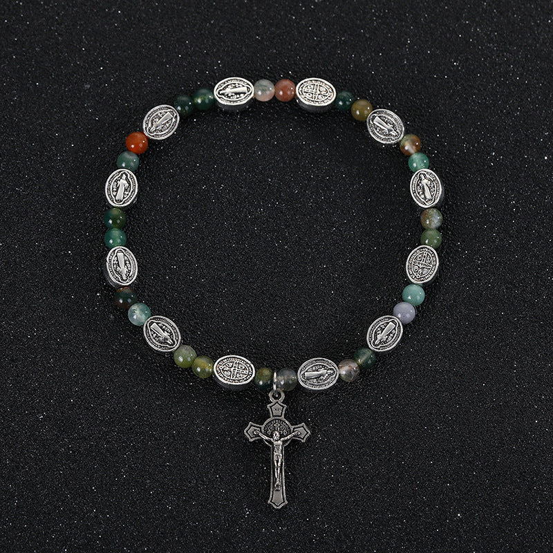 Bracciale con croce di San Benedetto in agata/turchese Christianartworkshop - Agata - image 0