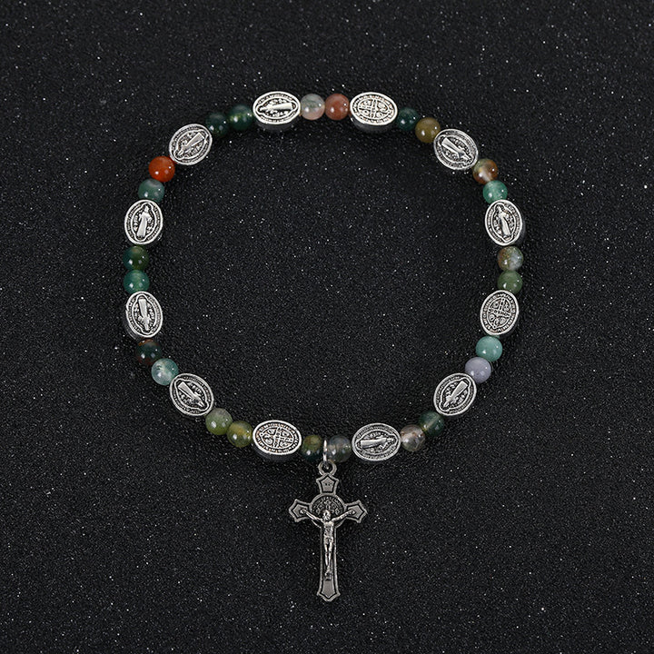 Bracciale con croce di San Benedetto in agata/turchese Christianartworkshop - Agata - image 0