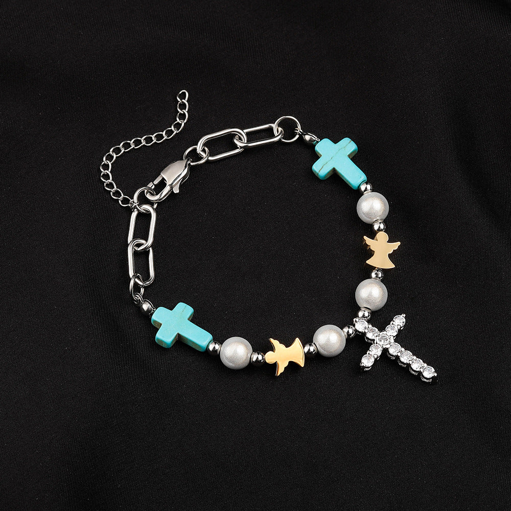 Christianartworkshop Bracciale/Collana in titanio con croce in zircone turchese fatto a mano - Braccialetto - image 0
