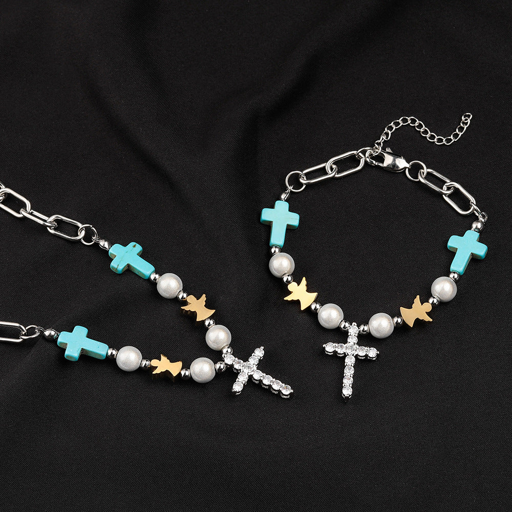 Christianartworkshop Bracciale/Collana in titanio con croce in zircone turchese fatto a mano - image 2