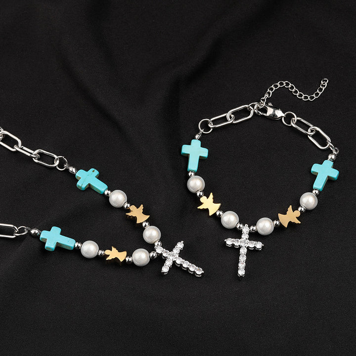 Christianartworkshop Bracciale/Collana in titanio con croce in zircone turchese fatto a mano - image 2