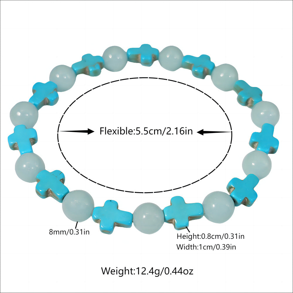 Bracciale con croce turchese e perle luminose Christianartworkshop - image 3