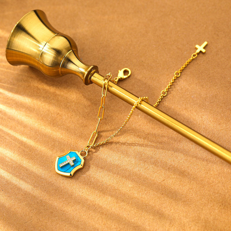 Braccialetto di benedizione con croce turchese e pietre di zircone Christianartworkshop - image 2