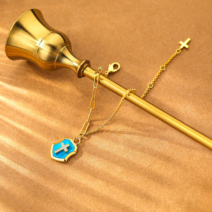 Braccialetto di benedizione con croce turchese e pietre di zircone Christianartworkshop - image 2