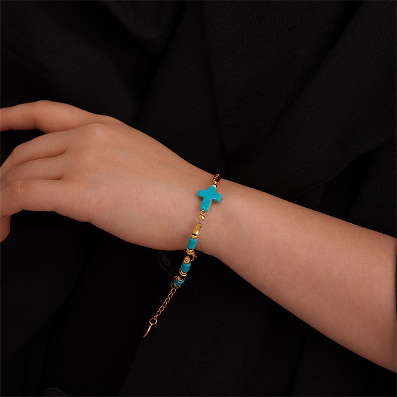 Christianartworkshop Niche Bracciale con catena dorata e croce turchese - image 2