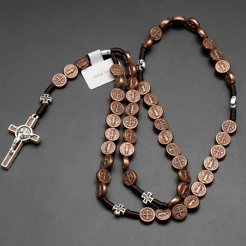 Christianartworkshop Rosario di San Benedetto con corda e decina per esorcismo/preghiera (4 colori) - Crocifisso in bronzo - image 1