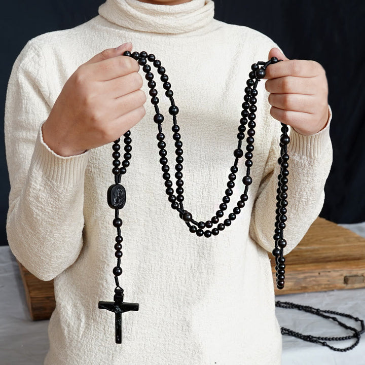 Christianartworkshop Perline in legno d'ulivo Rosario di preghiera di quindici decadi dei Beati - Nero - image 0