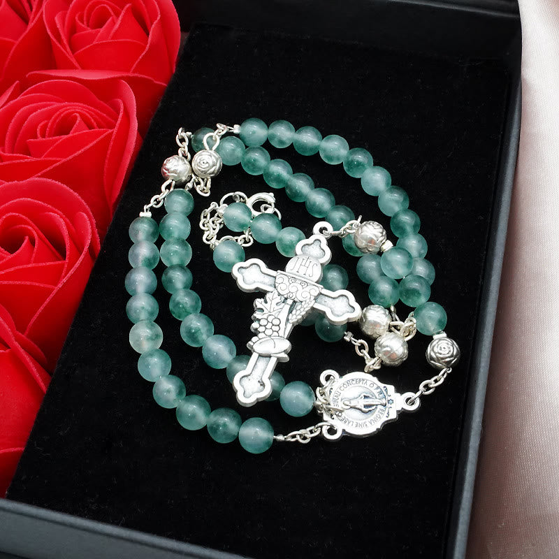 Rosario di benedizione con preghiere in cristallo di calcedonio verde acqua Christianartworkshop - Verde acqua - image 0