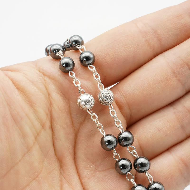 Rosario in ematite con medaglia della Beata Vergine Maria Christianartworkshop - image 3