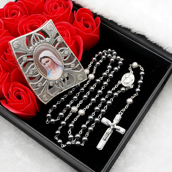 Christianartworkshop Rosario in ematite con medaglia della Beata Vergine Maria - Perle di ematite - image 0