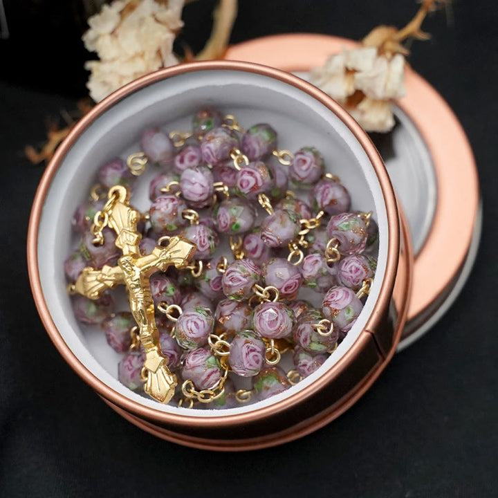 Christianartworkshop Rosario con perle smaltate a forma di rosa con Maria e crocifisso - Grigio - image 4