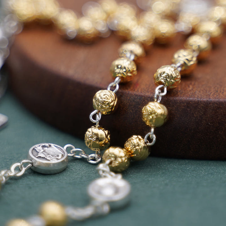 Rosario fatto a mano in lega d'oro con crocefisso di Gesù pastore Christianartworkshop - image 4