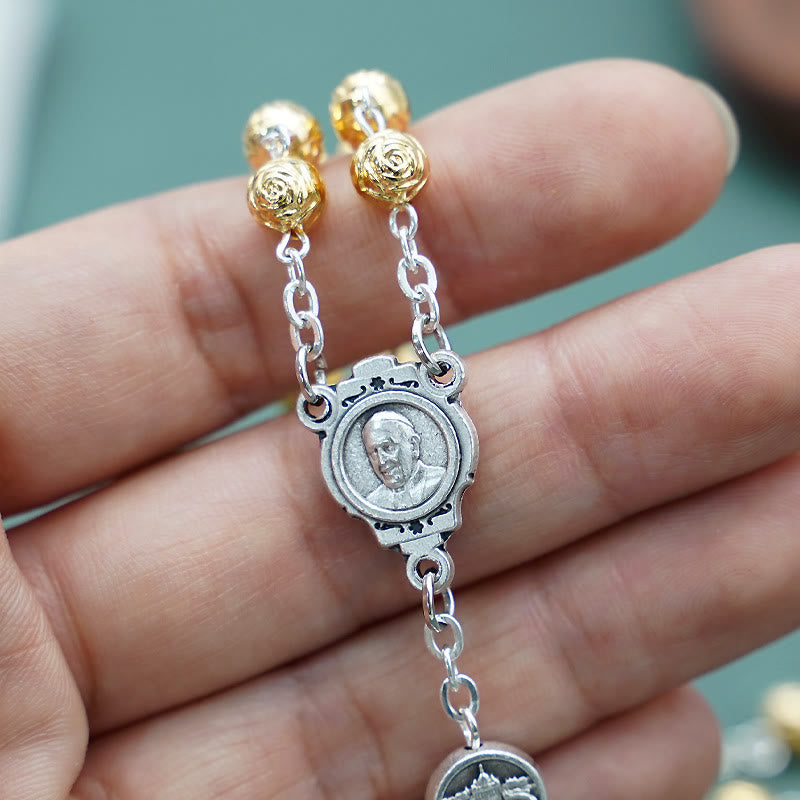 Rosario fatto a mano in lega d'oro con crocefisso di Gesù pastore Christianartworkshop - image 2