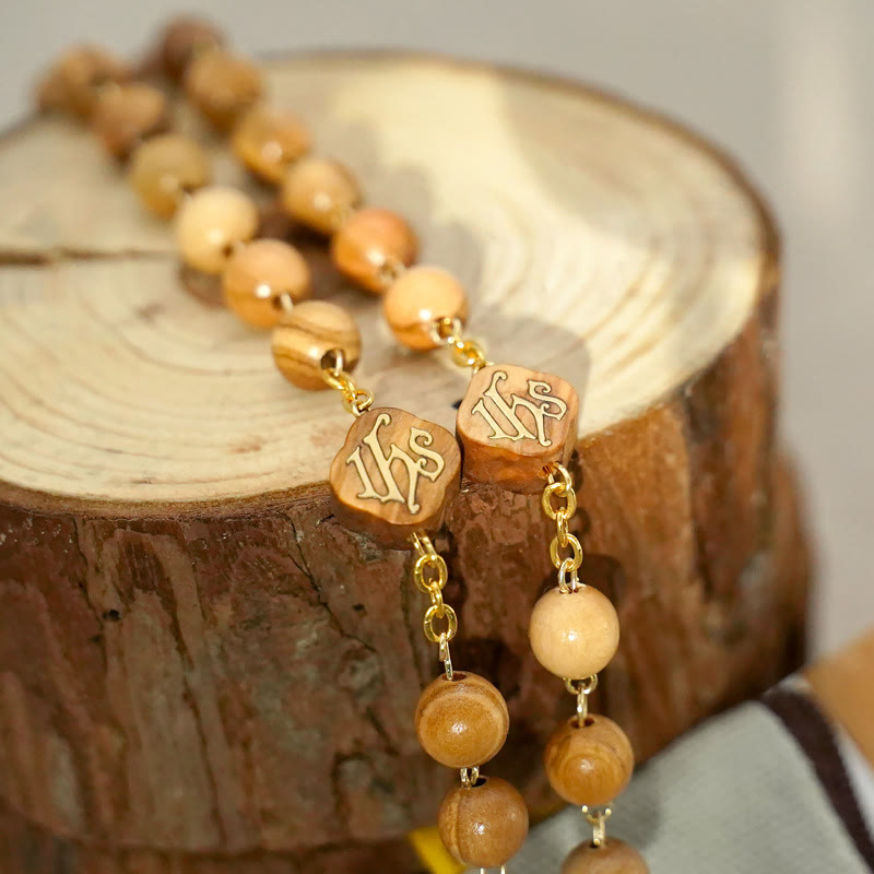 Rosario di preghiera fatto a mano di qualità con perline in ulivo/palissandro/ebano Christianartworkshop - image 3