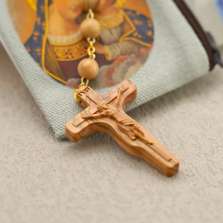 Rosario di preghiera fatto a mano di qualità con perline in ulivo/palissandro/ebano Christianartworkshop - image 1