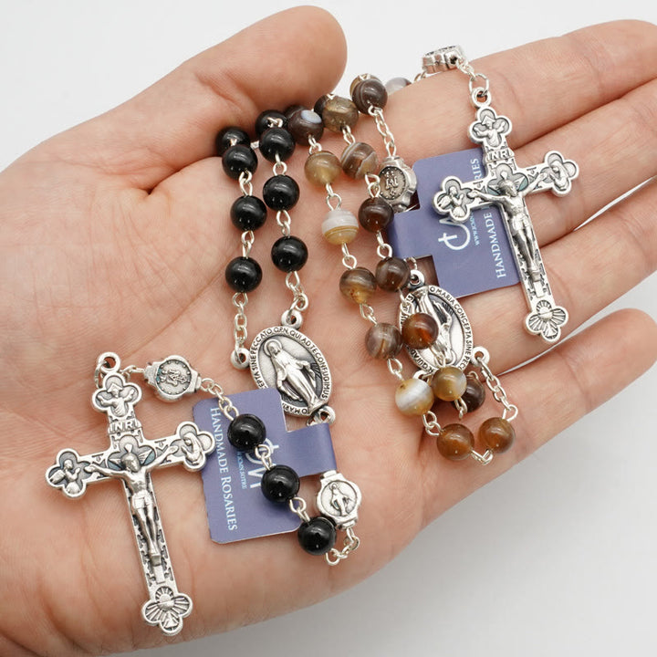 Rosario di preghiera in agata della Vergine Maria con crocifisso 5 in 1 Christianartworkshop - image 1