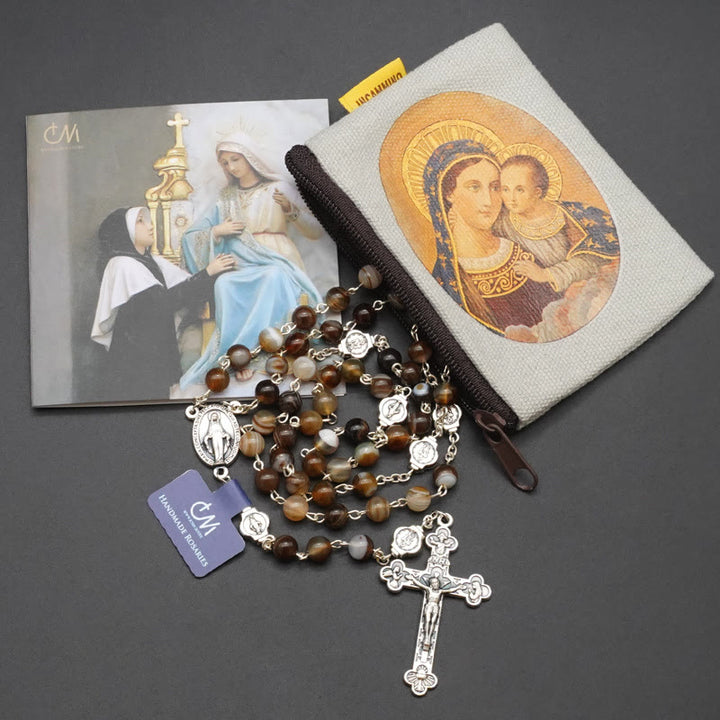Christianartworkshop Rosario di preghiera in agata della Vergine Maria con crocifisso 5 in 1 - Marrone - image 3