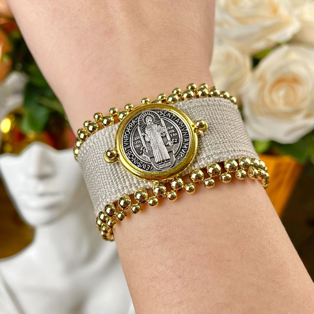 Bracciale intrecciato di protezione di San Benedetto fatto a mano - Grigio - image 3