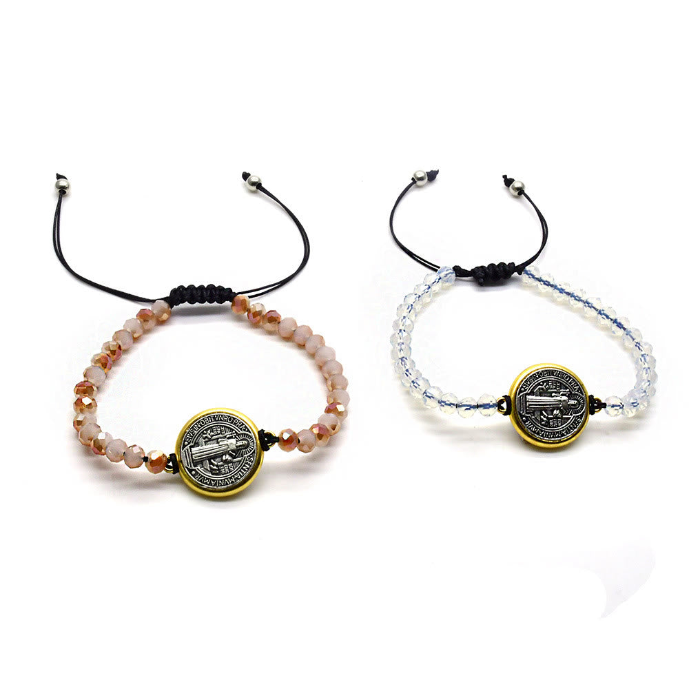 Bracciale regolabile con ciondolo a croce e medaglia di San Benedetto - image 2