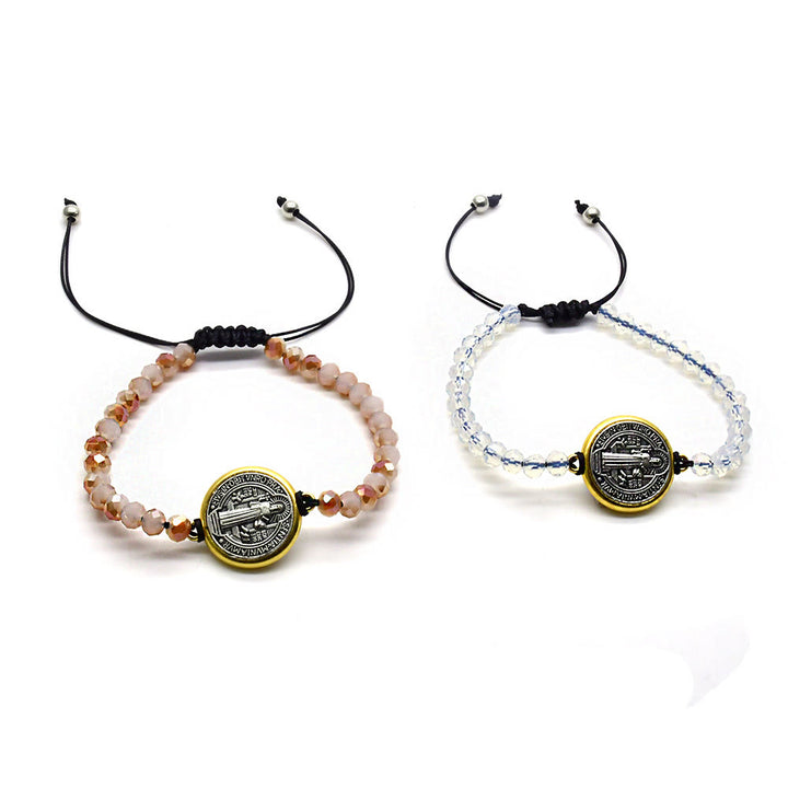 Bracciale regolabile con ciondolo a croce e medaglia di San Benedetto - image 2