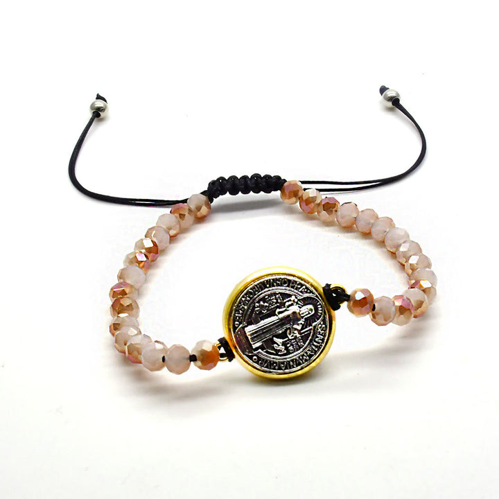 Bracciale regolabile con ciondolo a croce e medaglia di San Benedetto - Albicocca - image 0