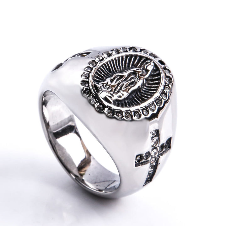 Christianartworkshop Anello in acciaio inossidabile con croce della Vergine Maria Anelli cattolici per gioielli religiosi - US13 - Metallico - image 6