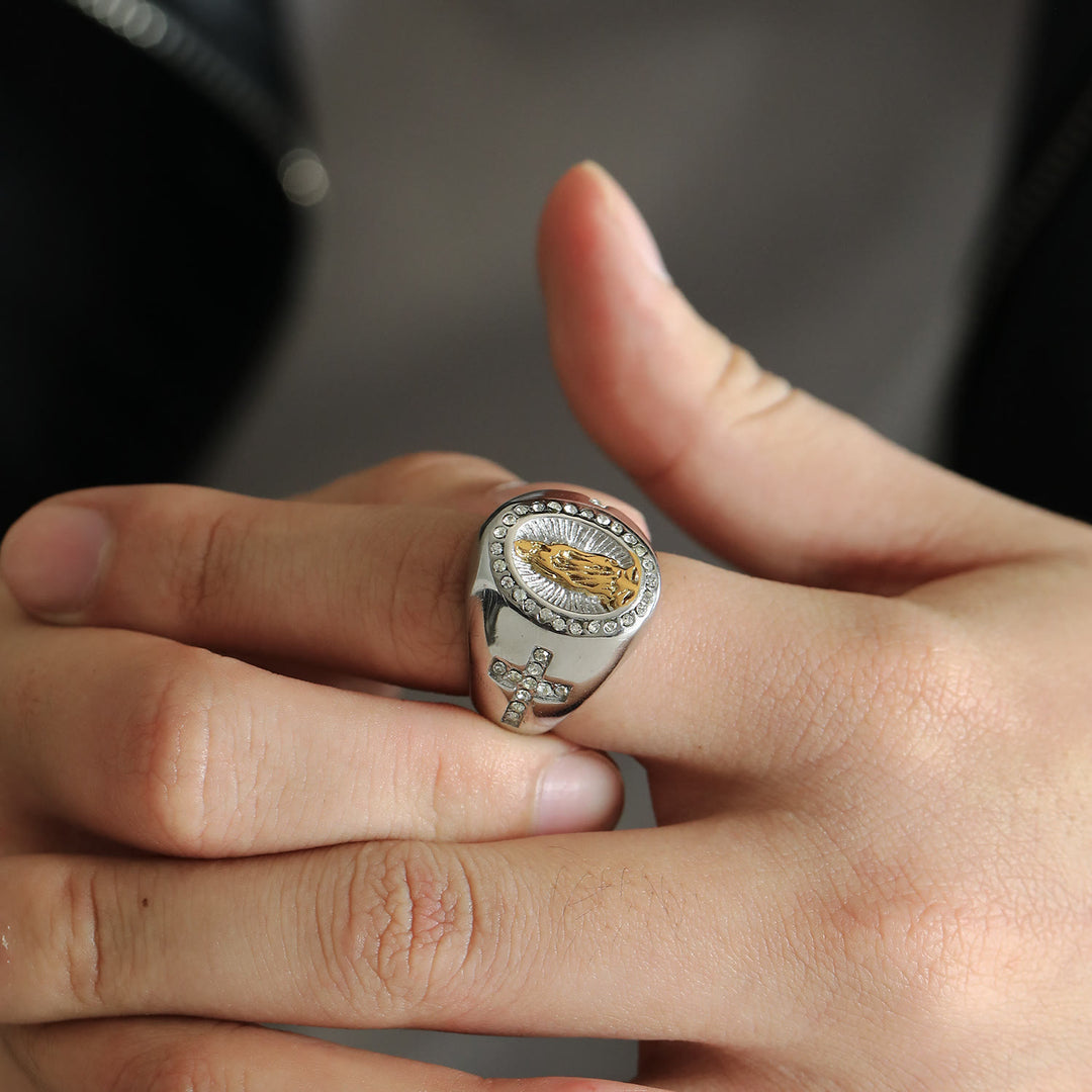 Christianartworkshop Anello in acciaio inossidabile con croce della Vergine Maria Anelli cattolici per gioielli religiosi - image 11