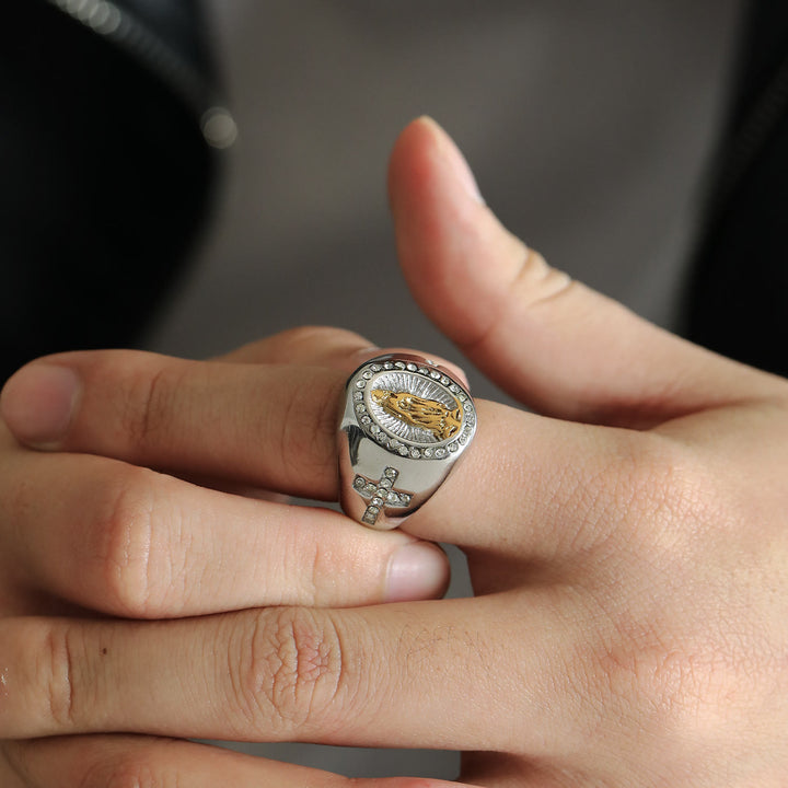 Christianartworkshop Anello in acciaio inossidabile con croce della Vergine Maria Anelli cattolici per gioielli religiosi - image 11