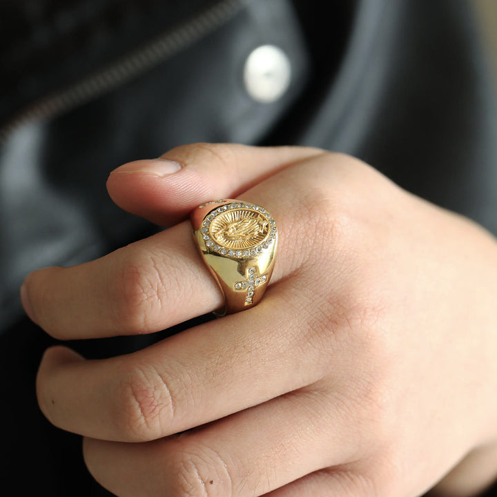 Christianartworkshop Anello in acciaio inossidabile con croce della Vergine Maria Anelli cattolici per gioielli religiosi - image 1