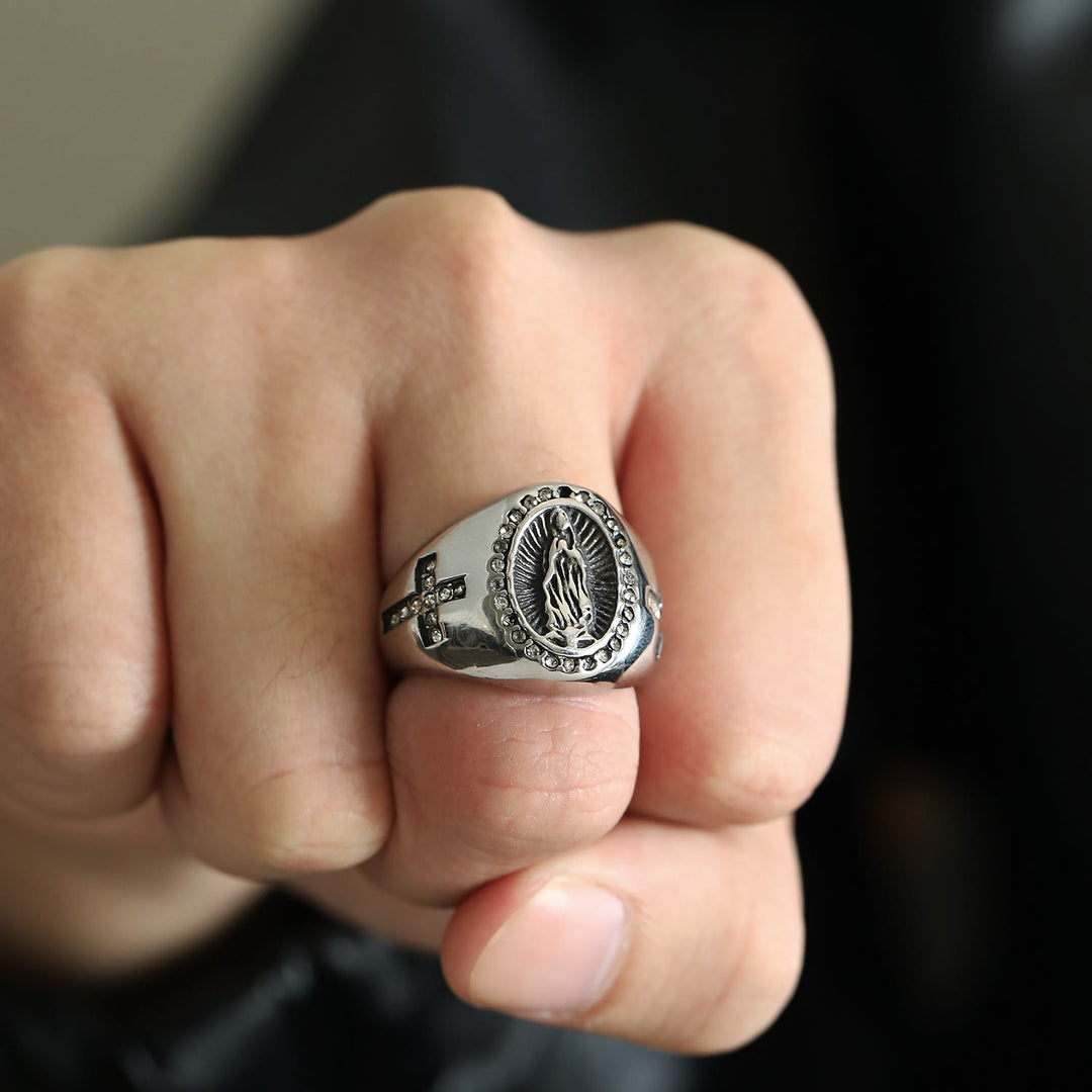 Christianartworkshop Anello in acciaio inossidabile con croce della Vergine Maria Anelli cattolici per gioielli religiosi - image 7